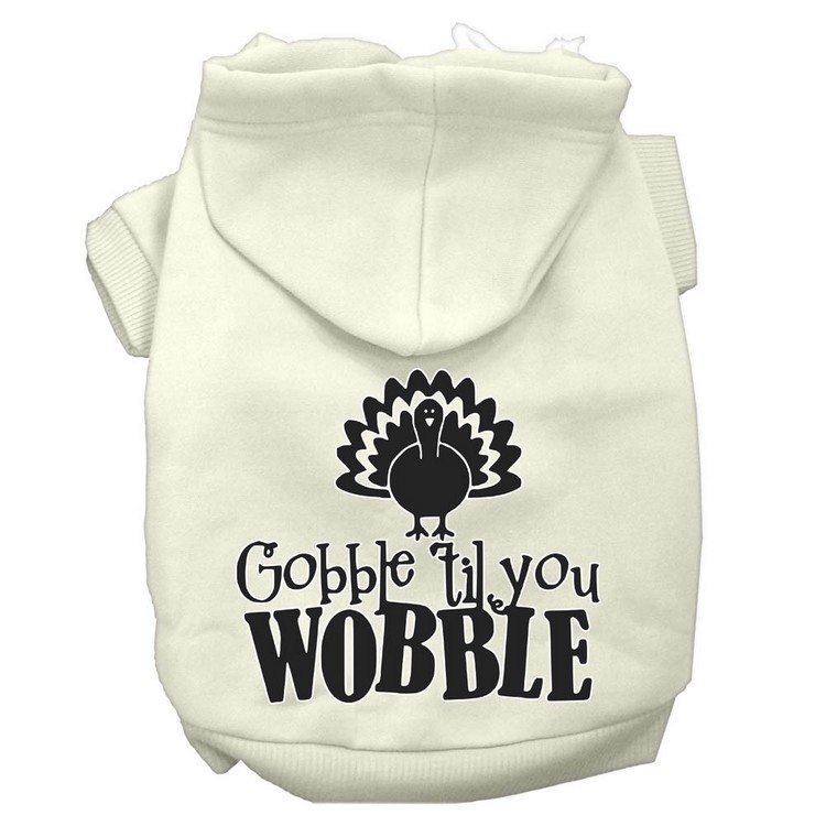 Gobble til You Wobble Screen Print Dog Hoodie Cream S